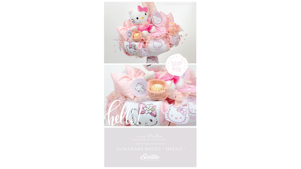 Lumanare de botez pentru fetite cu jucarie plus Hello Kitty, 65x4cm, Hello Baby 10